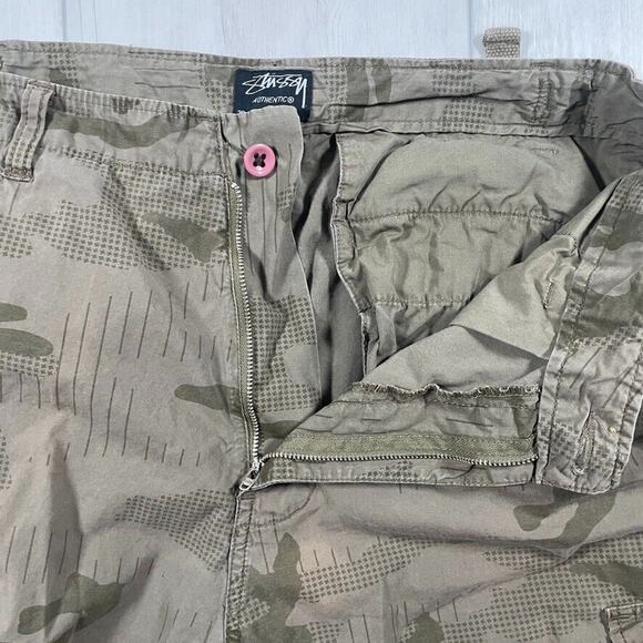 Stussy Men's 34x31 Camo Cargo Pants Beige Green 6 Pocket Drawstring - Picture 8 of 16